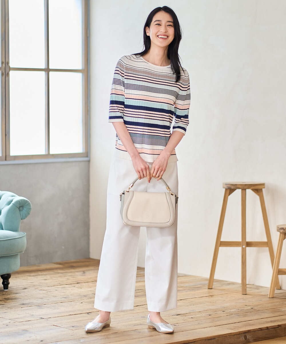 PRFGD27270 CHRISTIAN AUJARD(クリスチャン・オジャール) マルチボーダーニットプルオーバー ピンク系