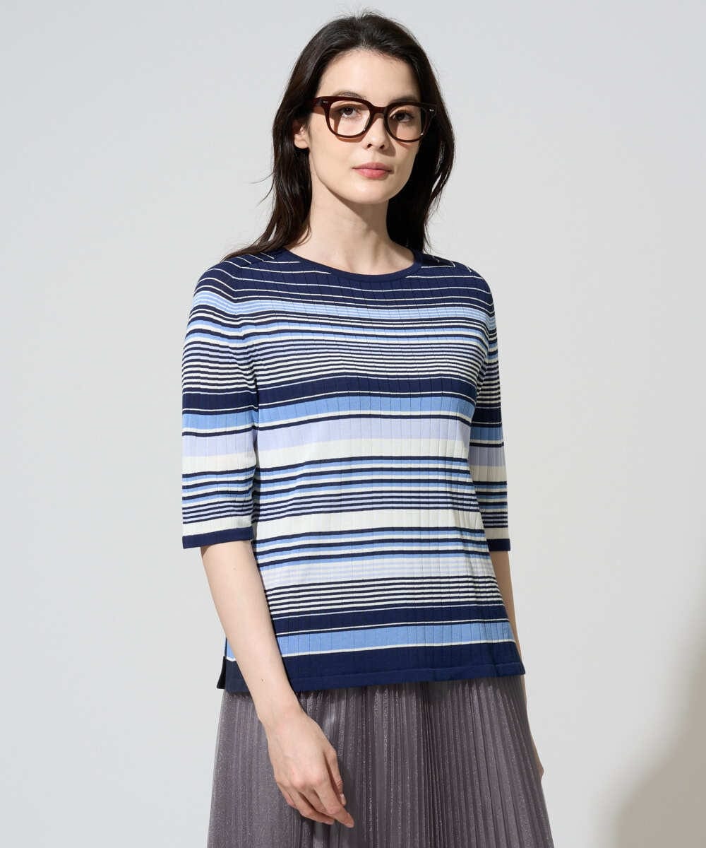 PRFGD27270 CHRISTIAN AUJARD(クリスチャン・オジャール) マルチボーダーニットプルオーバー ブルー系