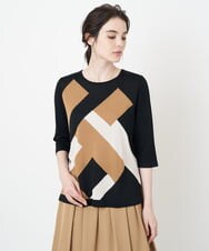 PRFJS12330 CHRISTIAN AUJARD(クリスチャン・オジャール) ブロックインターシャニット ブラック×ブラウン系