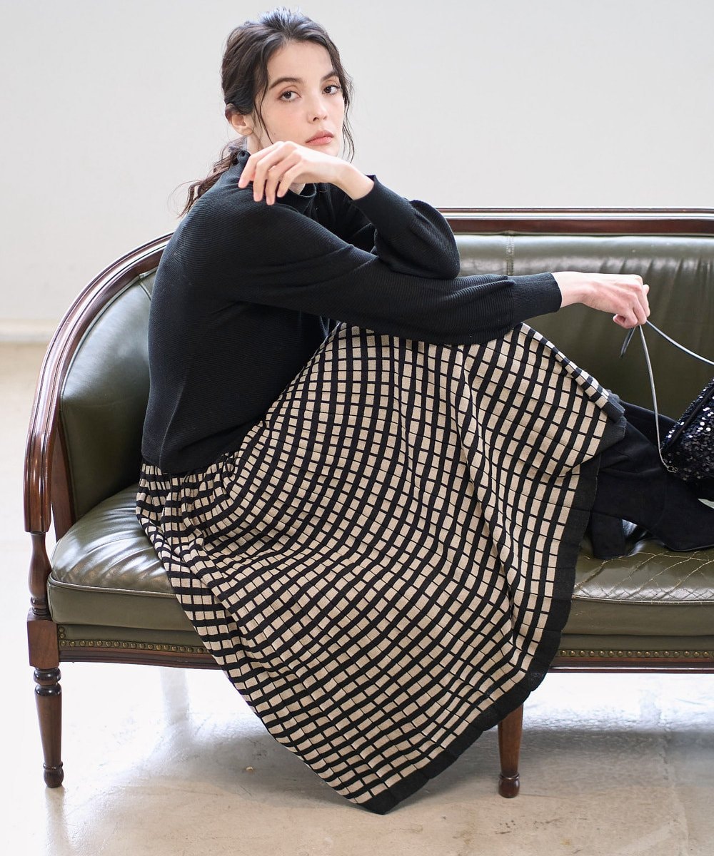 PRHAD36490 CHRISTIAN AUJARD(クリスチャン・オジャール) ジャガードニットスカート ブラック×ベージュ