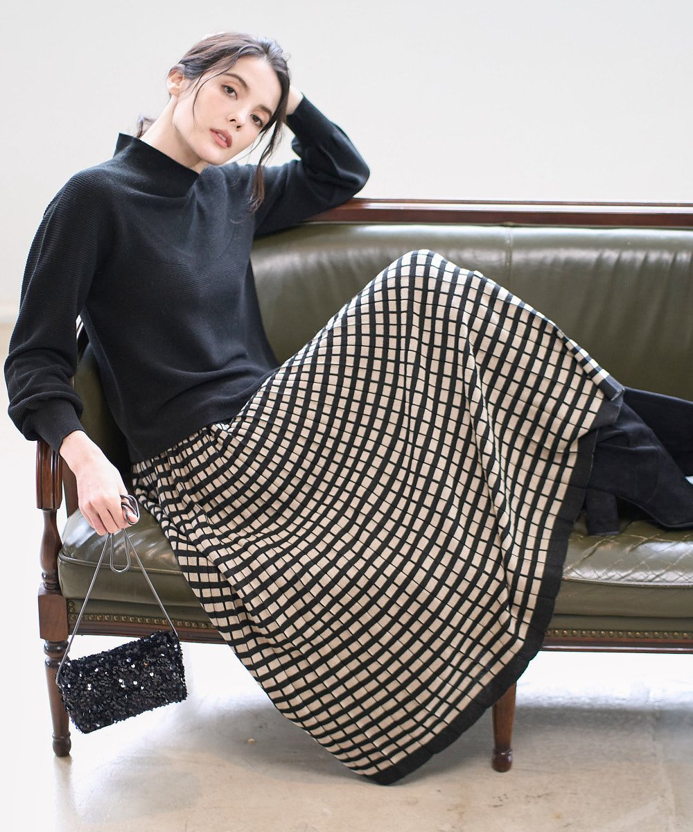 PRHAD36490 CHRISTIAN AUJARD(クリスチャン・オジャール) ジャガードニットスカート ブラック×ベージュ