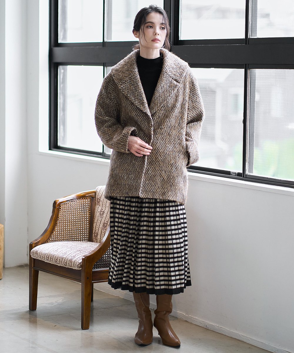 PRHAD36490 CHRISTIAN AUJARD(クリスチャン・オジャール) ジャガードニットスカート ブラック×ベージュ