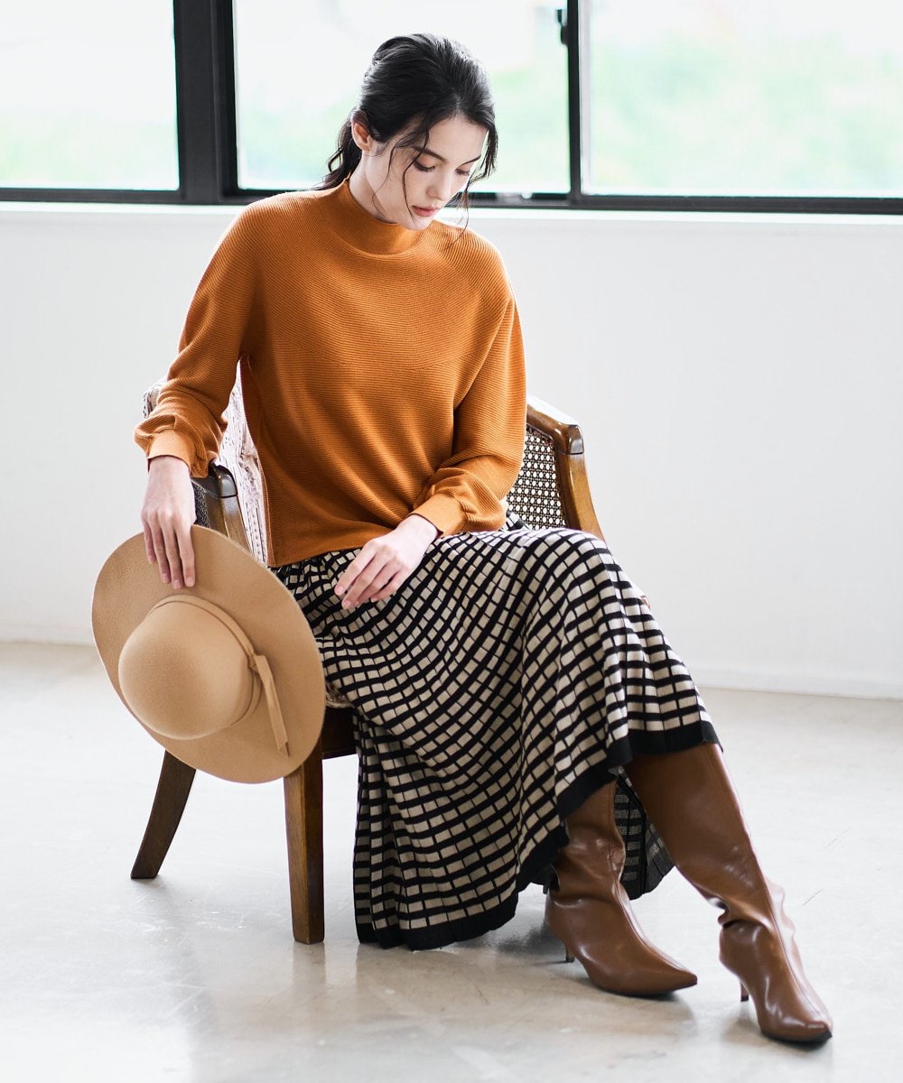 PRHAD36490 CHRISTIAN AUJARD(クリスチャン・オジャール) ジャガードニットスカート ブラック×ベージュ