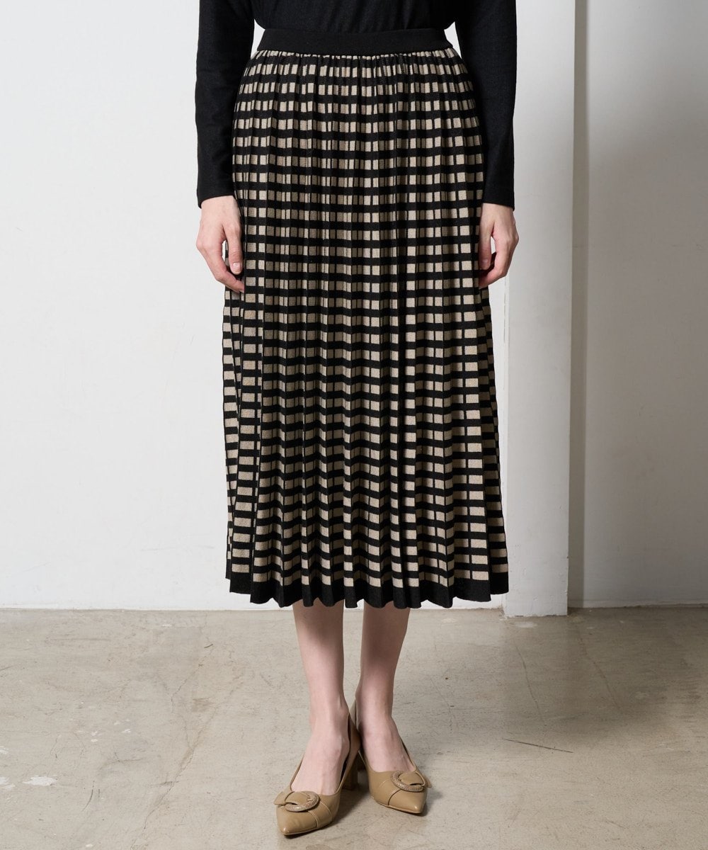 PRHAD36490 CHRISTIAN AUJARD(クリスチャン・オジャール) ジャガードニットスカート ブラック×ベージュ