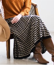 PRHAD36490 CHRISTIAN AUJARD(クリスチャン・オジャール) ジャガードニットスカート ブラック×ベージュ