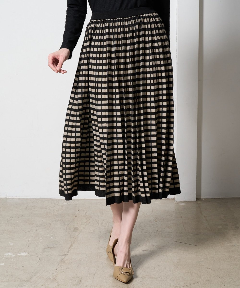 PRHAD36490 CHRISTIAN AUJARD(クリスチャン・オジャール) ジャガードニットスカート ブラック×ベージュ