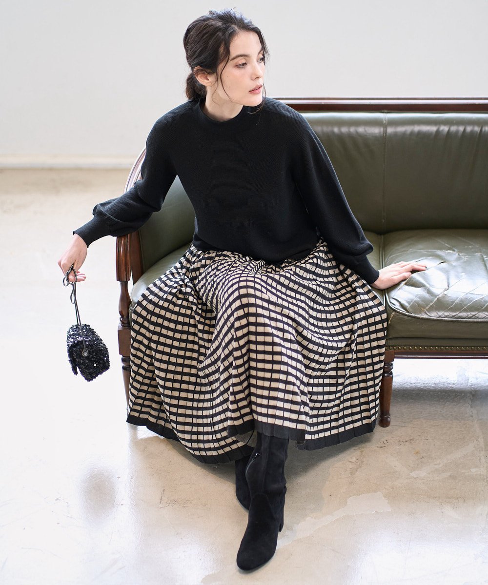 PRHAD36490 CHRISTIAN AUJARD(クリスチャン・オジャール) ジャガードニットスカート ブラック×ベージュ