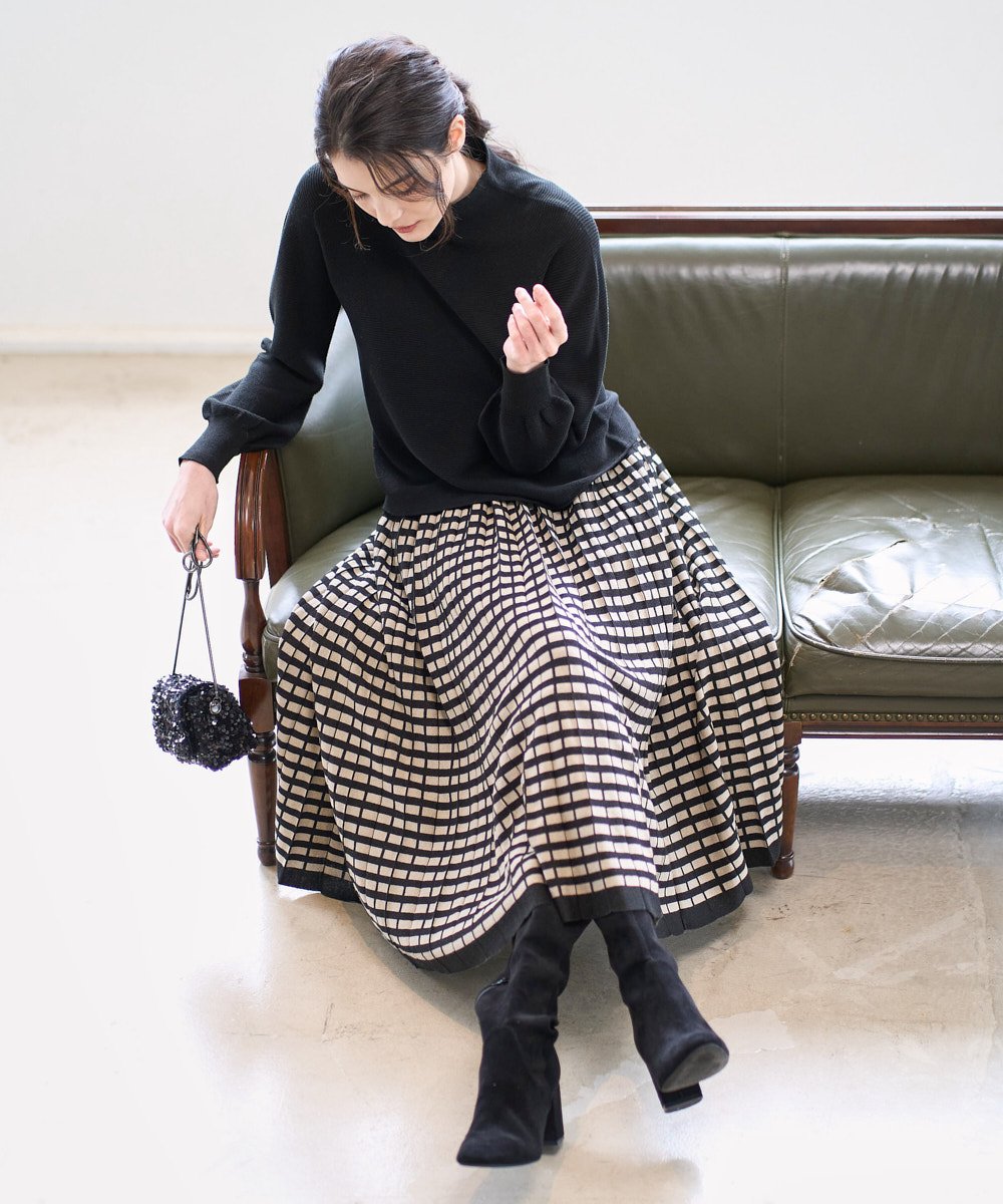 PRHAD36490 CHRISTIAN AUJARD(クリスチャン・オジャール) ジャガードニットスカート ブラック×ベージュ