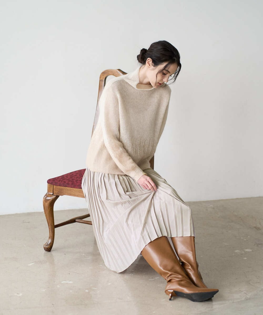 PRHAD48390 CHRISTIAN AUJARD(クリスチャン・オジャール) ウエストゴムプリーツスカート パールベージュ