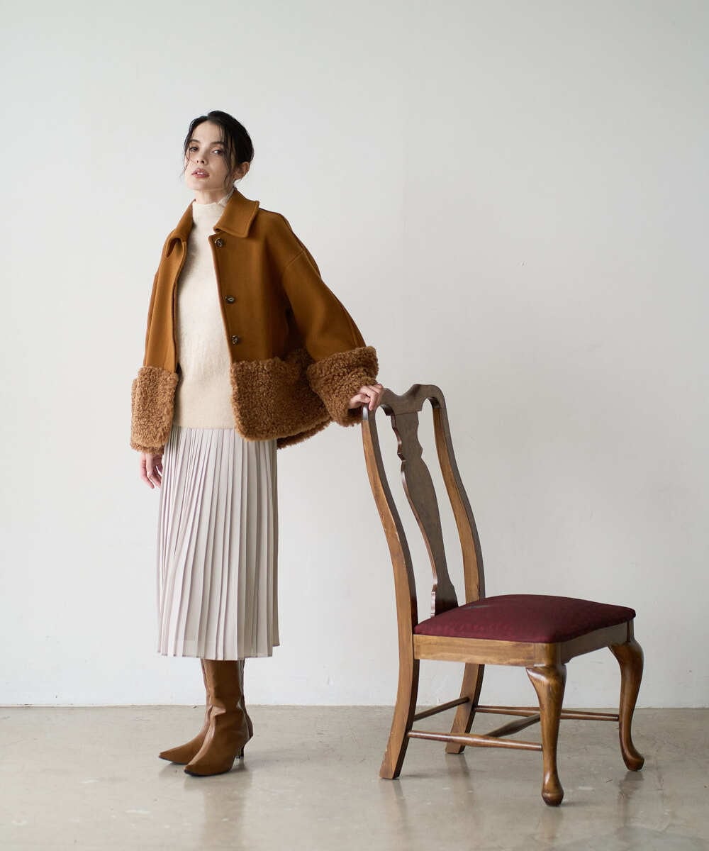 PRHAD48390 CHRISTIAN AUJARD(クリスチャン・オジャール) ウエストゴムプリーツスカート パールベージュ