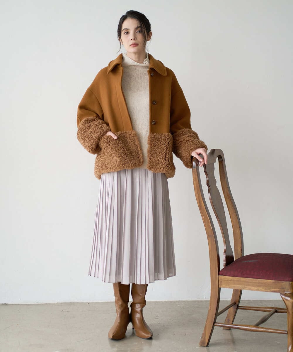 PRHAD48390 CHRISTIAN AUJARD(クリスチャン・オジャール) ウエストゴムプリーツスカート パールベージュ