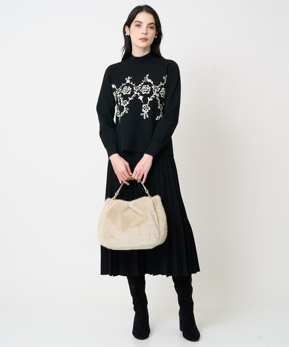 PRHCD02490 CHRISTIAN AUJARD(クリスチャン・オジャール) ウエーブニットプリーツスカート ブラック