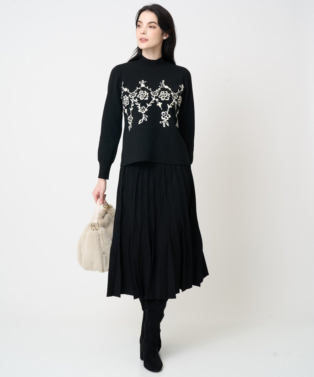 PRHCD02490 CHRISTIAN AUJARD(クリスチャン・オジャール) ウエーブニットプリーツスカート ブラック