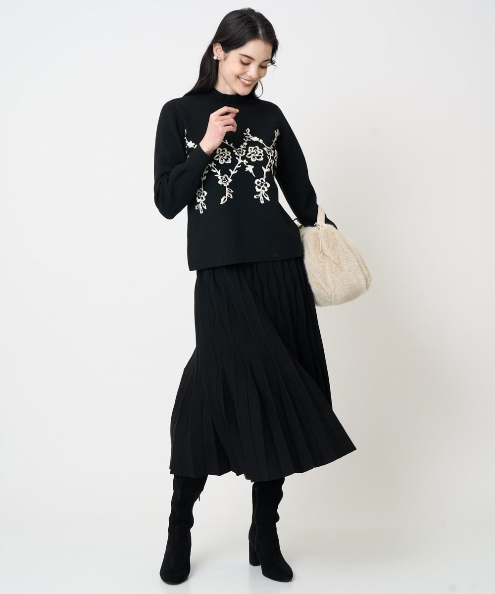 PRHCD02490 CHRISTIAN AUJARD(クリスチャン・オジャール) ウエーブニットプリーツスカート ブラック