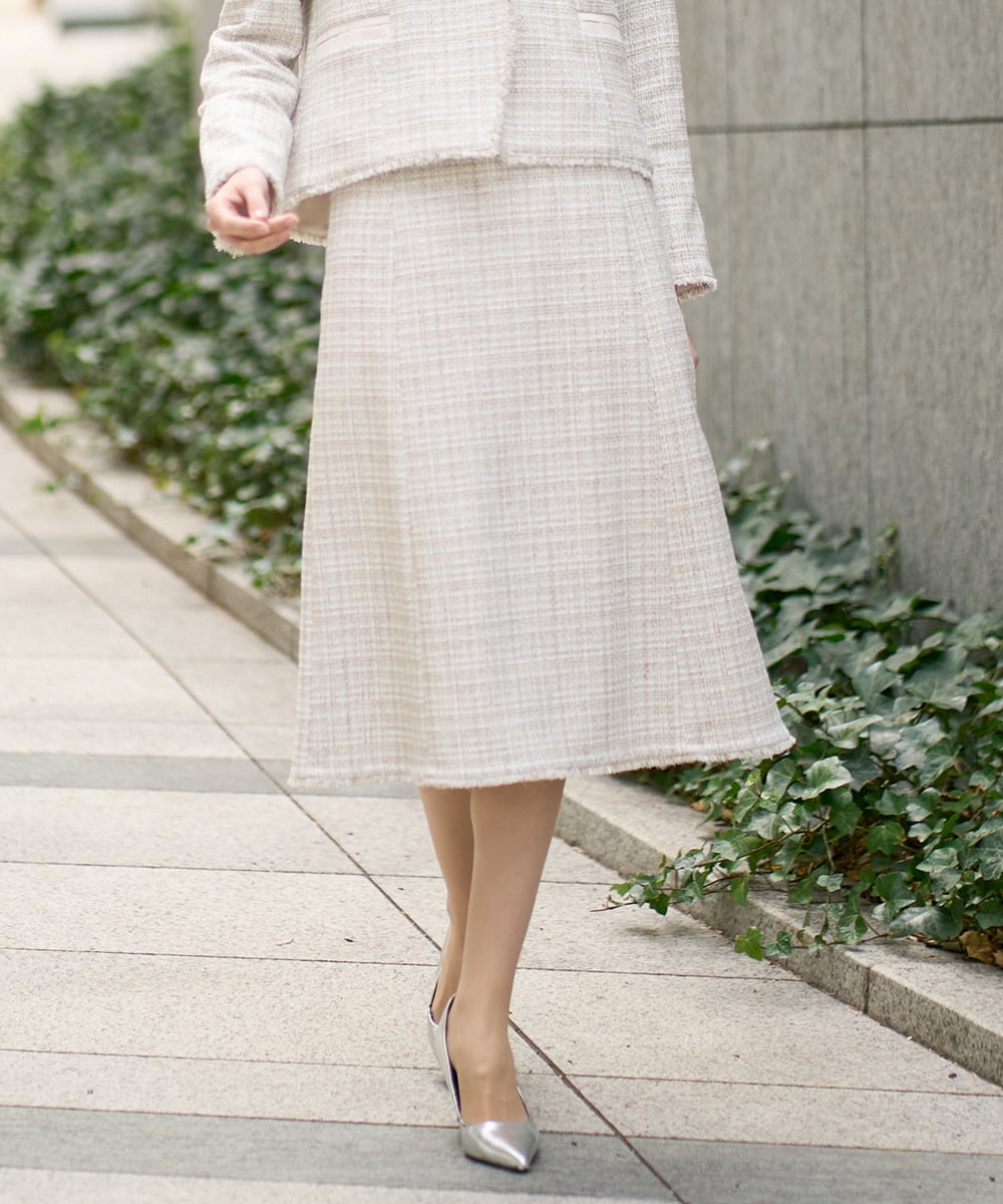 PRHEE01430 CHRISTIAN AUJARD(クリスチャン・オジャール) 【セットアップ対応】シャイニーツィードスカート ベージュ系