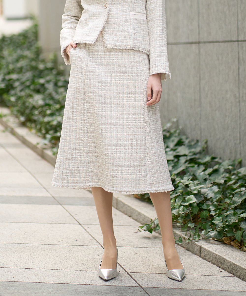 PRHEE01430 CHRISTIAN AUJARD(クリスチャン・オジャール) 【セットアップ対応】シャイニーツィードスカート ベージュ系