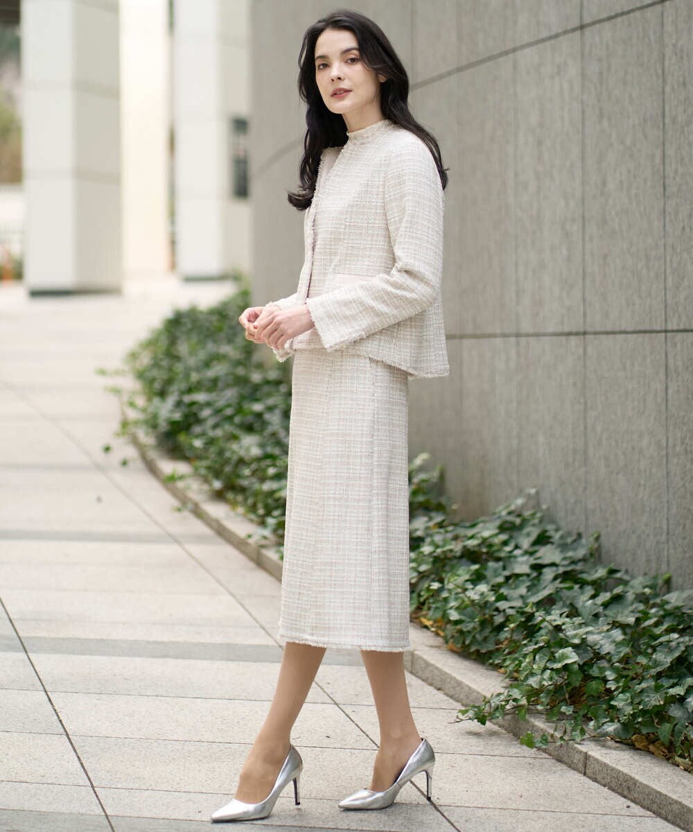 PRHEE01430 CHRISTIAN AUJARD(クリスチャン・オジャール) 【セットアップ対応】シャイニーツィードスカート ベージュ系