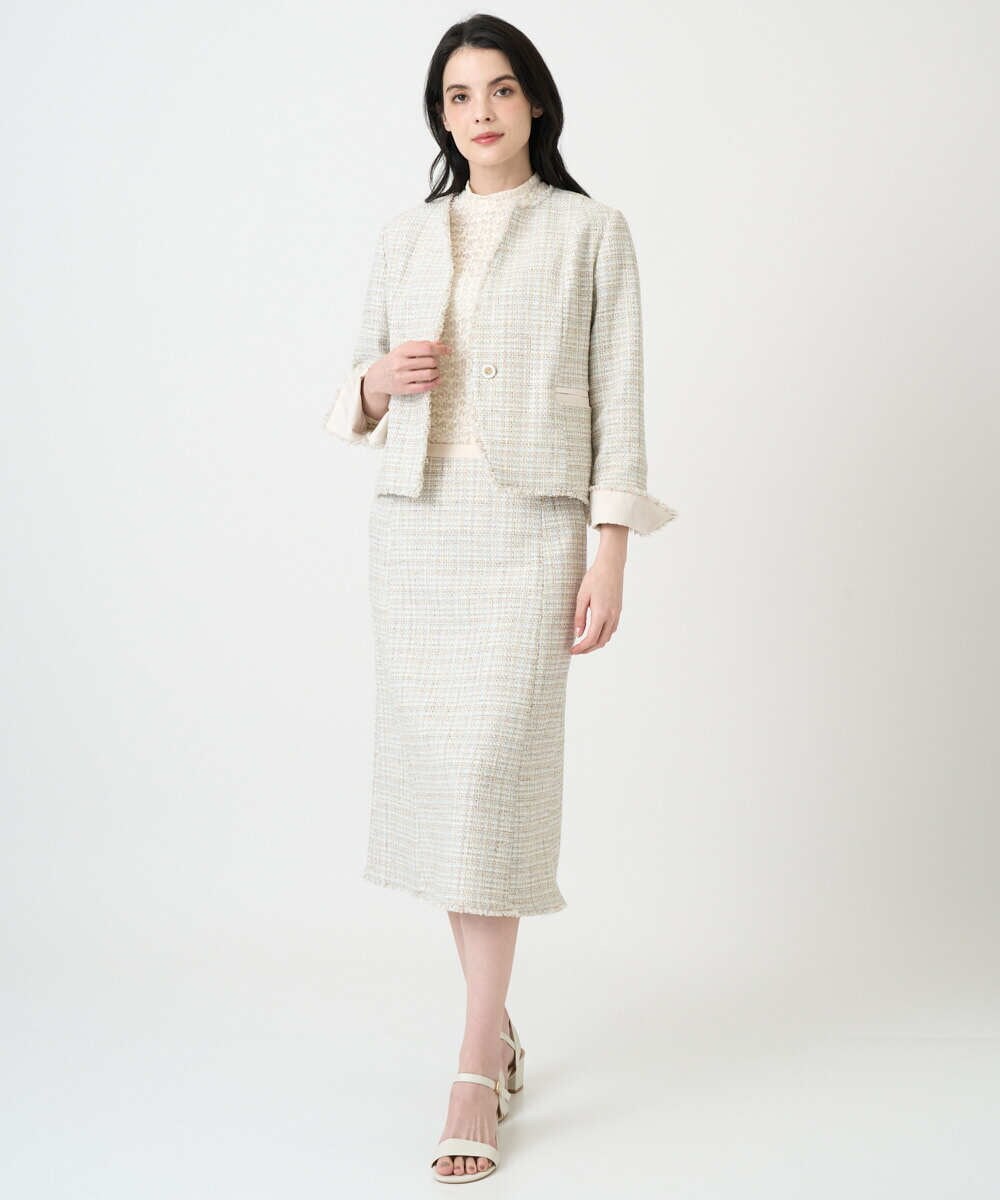 PRHEE01430 CHRISTIAN AUJARD(クリスチャン・オジャール) 【セットアップ対応】シャイニーツィードスカート ベージュ系