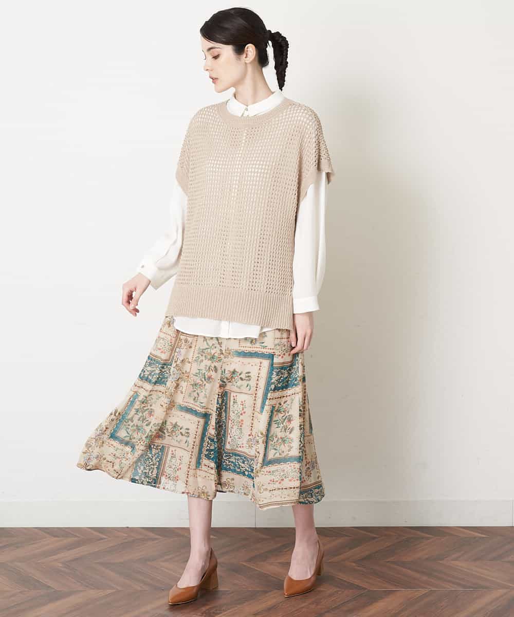 シノワズリフラワーフレアスカート ミモレ丈スカート Christian Aujard クリスチャン オジャール イトキンオンラインストア