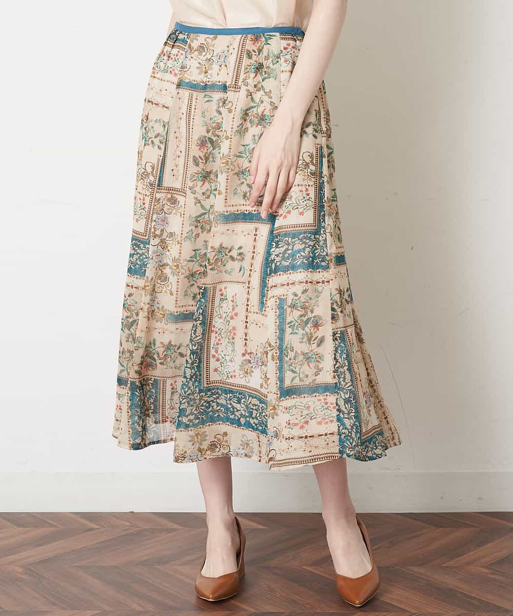 シノワズリフラワーフレアスカート ミモレ丈スカート Christian Aujard クリスチャン オジャール イトキンオンラインストア