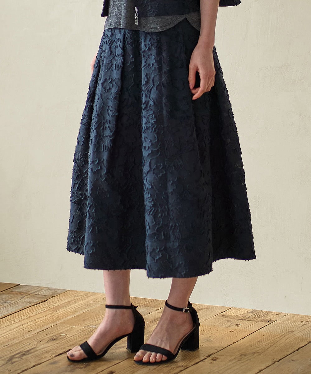 PRHGD20450 CHRISTIAN AUJARD(クリスチャン・オジャール) [セットアップ対応]フラワーカットジャカードスカート ネイビー