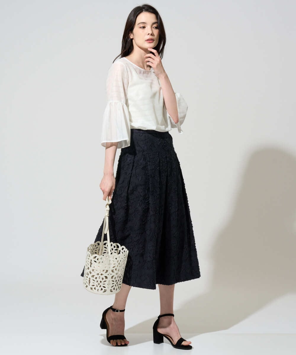 PRHGD20450 CHRISTIAN AUJARD(クリスチャン・オジャール) [セットアップ対応]フラワーカットジャカードスカート ネイビー