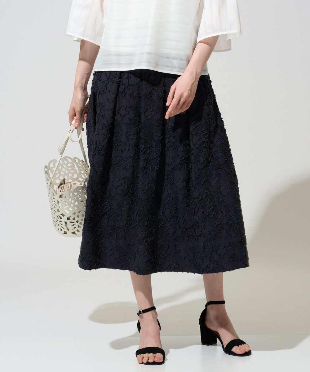 PRHGD20450 CHRISTIAN AUJARD(クリスチャン・オジャール) [セットアップ対応]フラワーカットジャカードスカート ネイビー