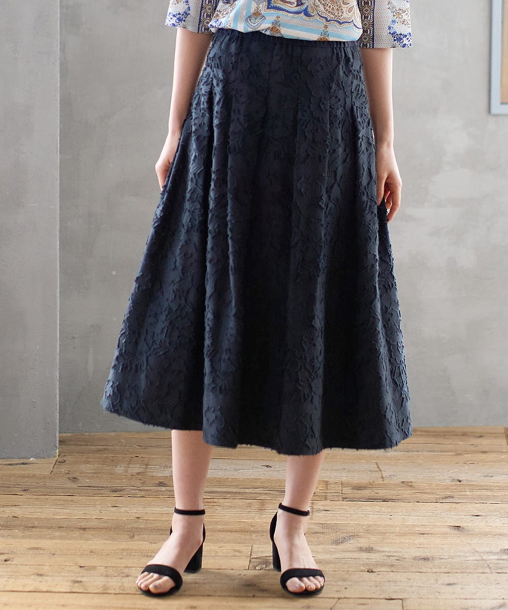 PRHGD20450 CHRISTIAN AUJARD(クリスチャン・オジャール) [セットアップ対応]フラワーカットジャカードスカート ネイビー