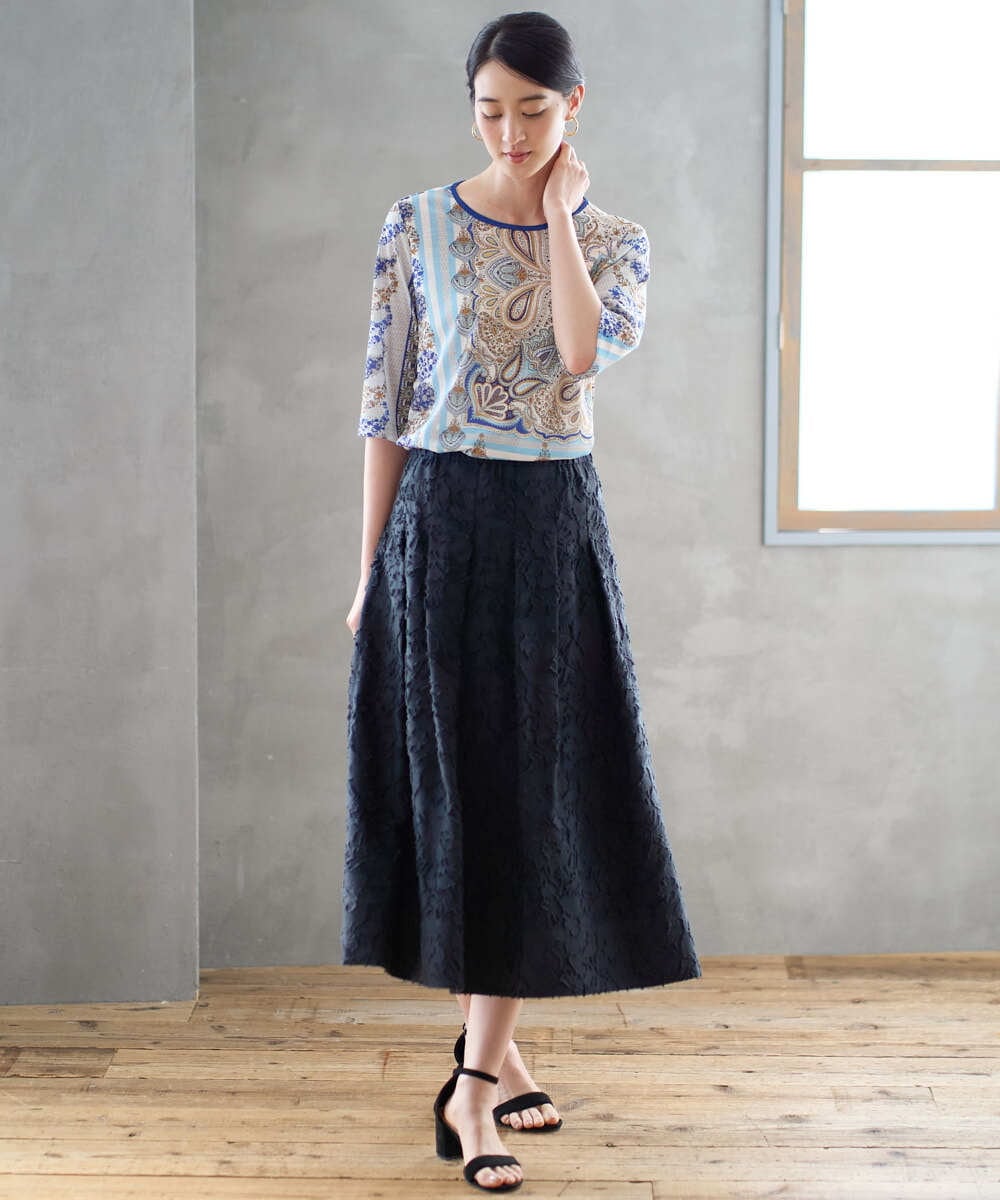 PRHGD20450 CHRISTIAN AUJARD(クリスチャン・オジャール) [セットアップ対応]フラワーカットジャカードスカート ネイビー