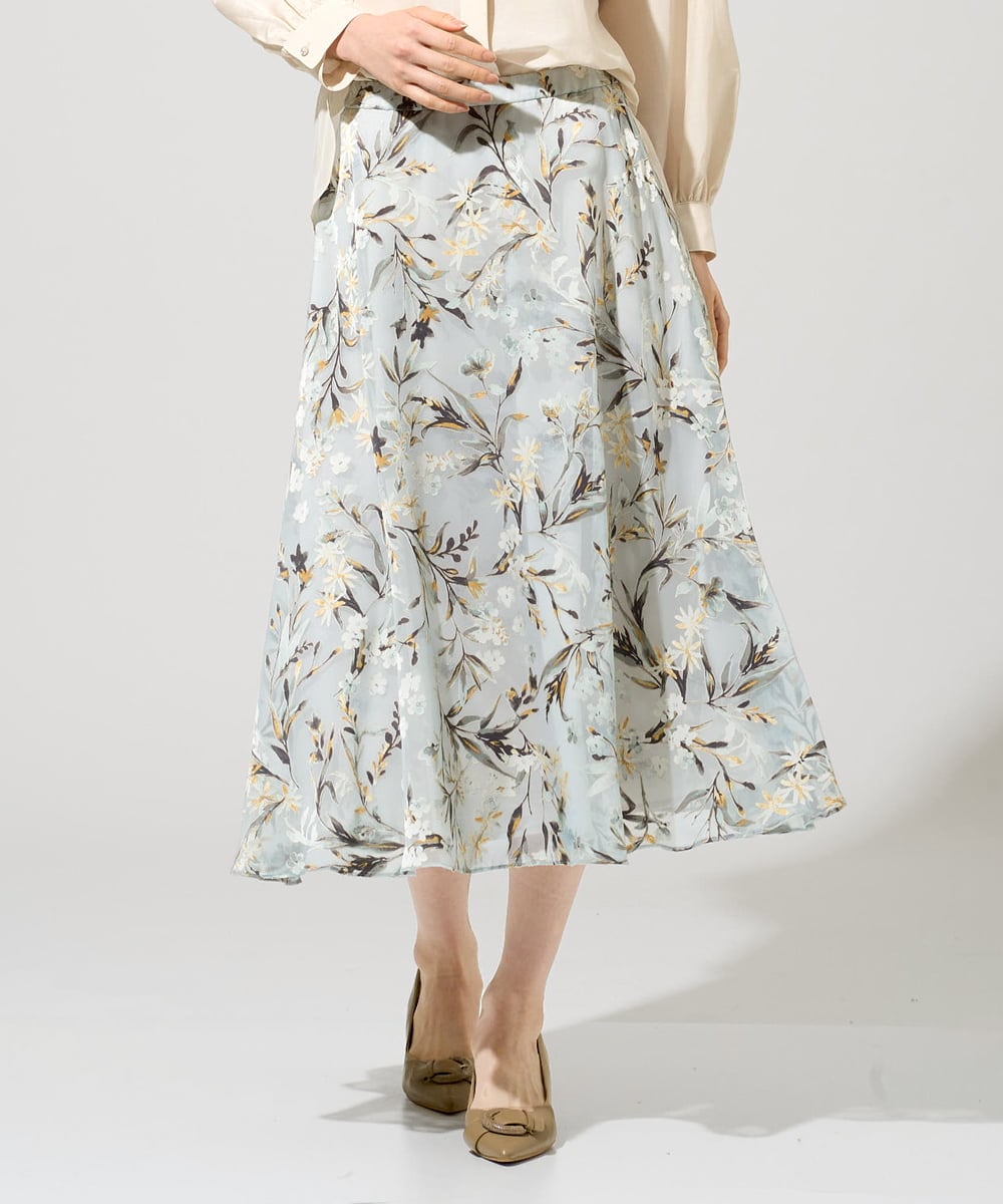 PRHGE02460 CHRISTIAN AUJARD(クリスチャン・オジャール) [セットアップ対応]フラワープリントシアースカート グリーン系