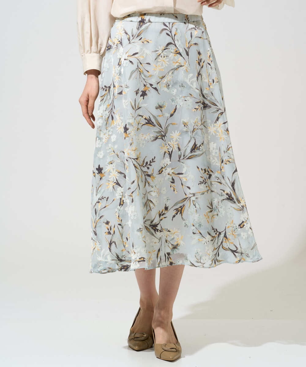 PRHGE02460 CHRISTIAN AUJARD(クリスチャン・オジャール) [セットアップ対応]フラワープリントシアースカート グリーン系