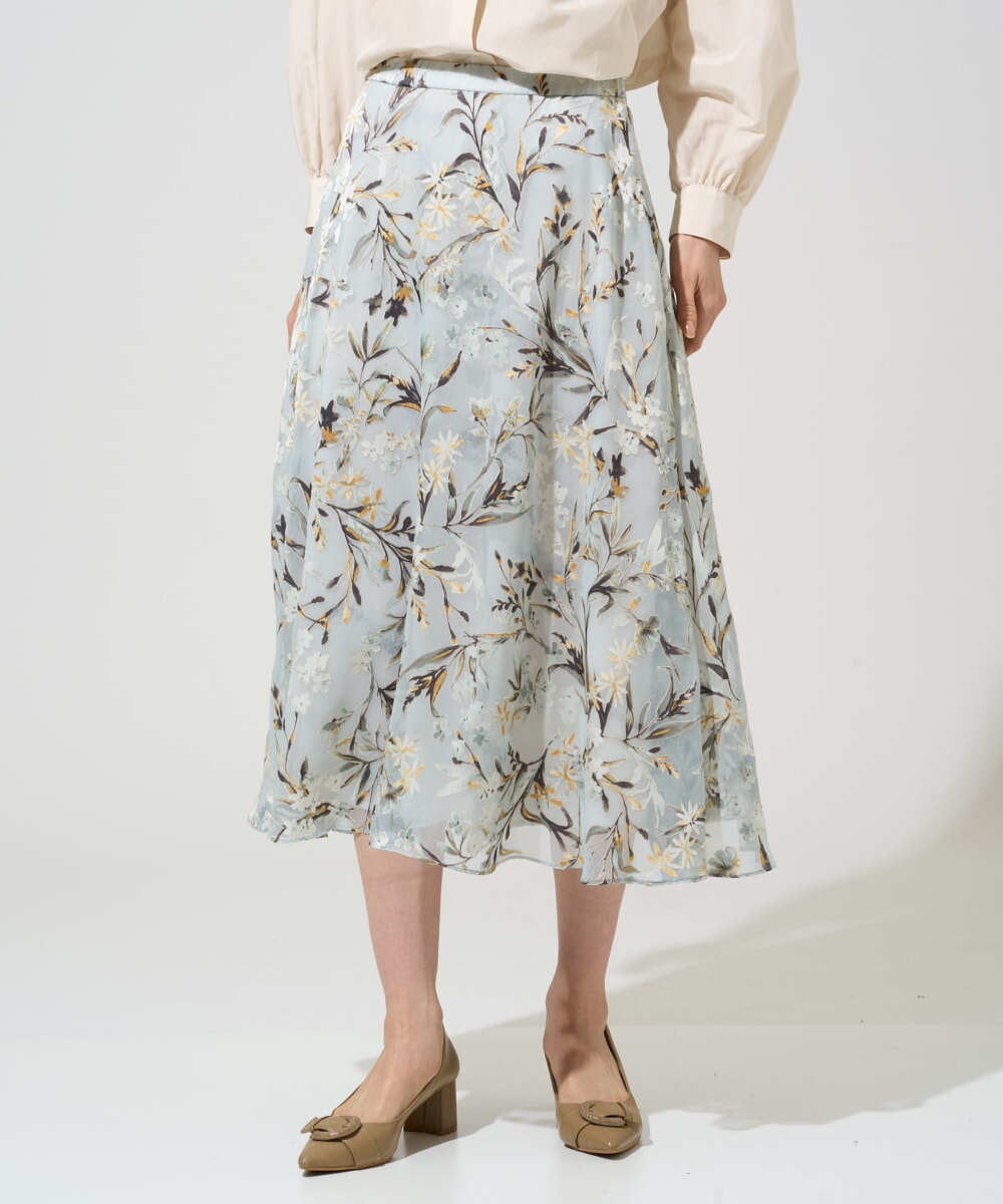 PRHGE02460 CHRISTIAN AUJARD(クリスチャン・オジャール) [セットアップ対応]フラワープリントシアースカート グリーン系