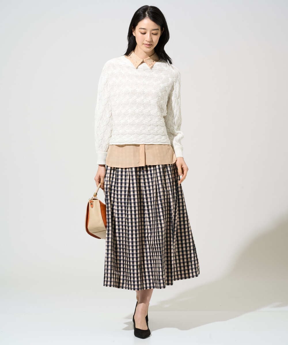 PRHGE09430 CHRISTIAN AUJARD(クリスチャン・オジャール) [セットアップ対応]シャンブレーチェックスカート オレンジ×ネイビー系