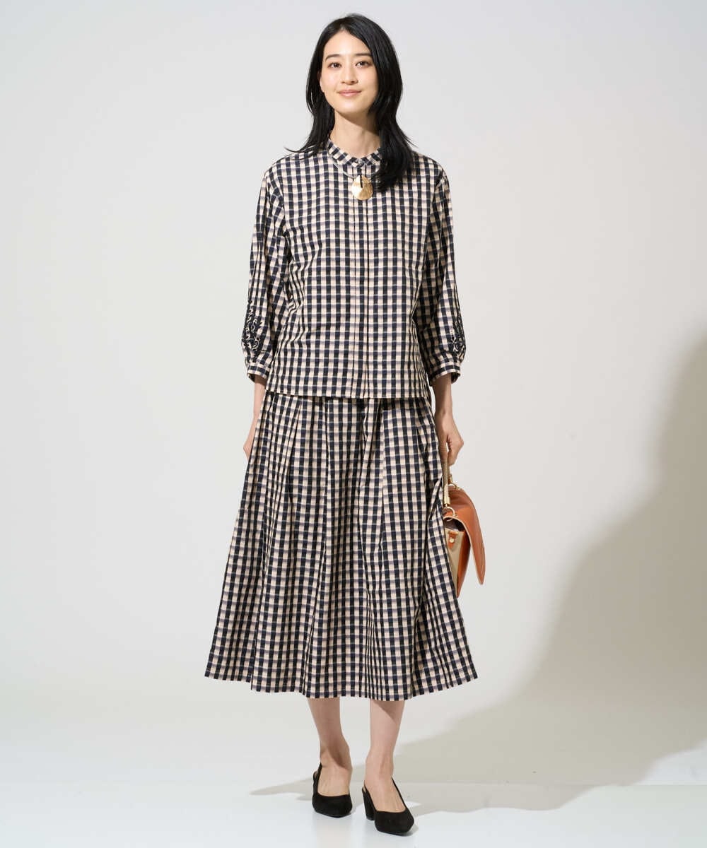 PRHGE09430 CHRISTIAN AUJARD(クリスチャン・オジャール) [セットアップ対応]シャンブレーチェックスカート オレンジ×ネイビー系