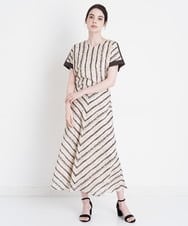 PRHHT02390 CHRISTIAN AUJARD(クリスチャン・オジャール) [セットアップ対応]モダンキカストライププリントスカート ブラウン×イエロー