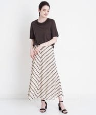 PRHHT02390 CHRISTIAN AUJARD(クリスチャン・オジャール) [セットアップ対応]モダンキカストライププリントスカート ブラウン×イエロー