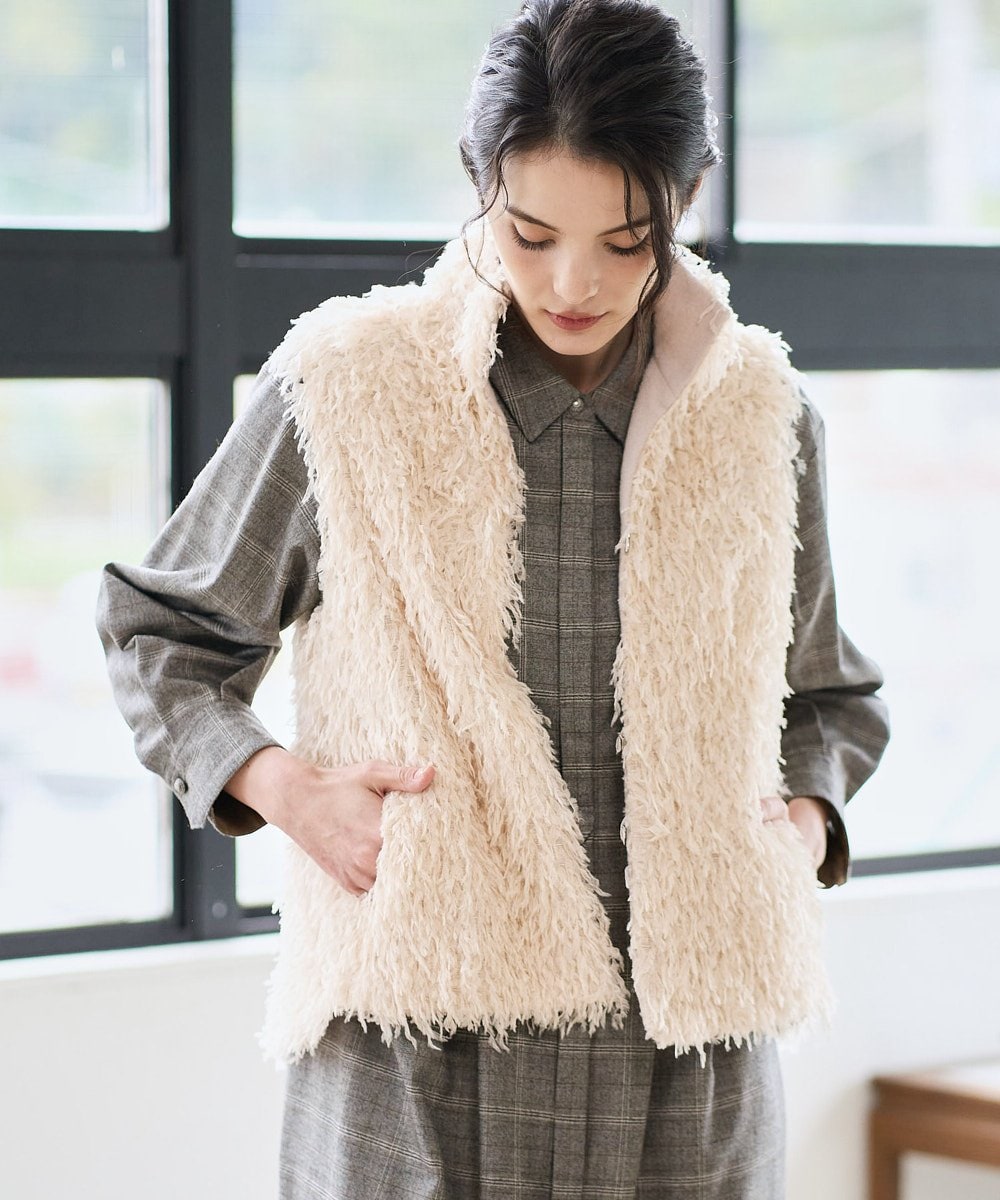 PRJAD35430 CHRISTIAN AUJARD(クリスチャン・オジャール) [リバーシブル]フェザーニットベスト アイボリー