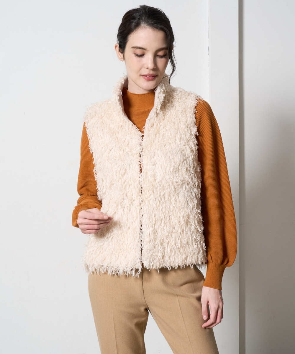 PRJAD35430 CHRISTIAN AUJARD(クリスチャン・オジャール) [リバーシブル]フェザーニットベスト アイボリー