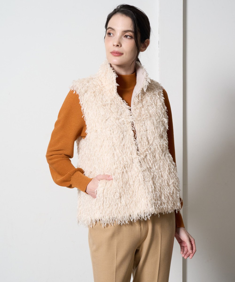 PRJAD35430 CHRISTIAN AUJARD(クリスチャン・オジャール) [リバーシブル]フェザーニットベスト アイボリー