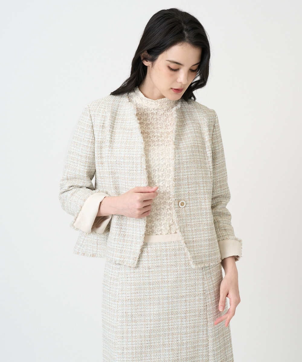 PRJEE01690 CHRISTIAN AUJARD(クリスチャン・オジャール) 【セットアップ対応】シャイニーツィードジャケット ベージュ系