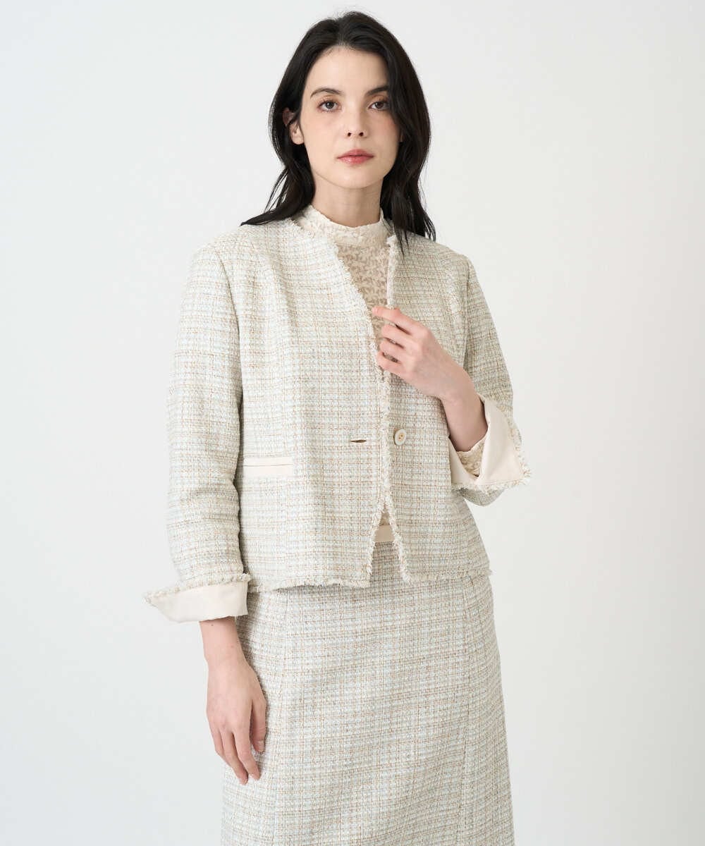 PRJEE01690 CHRISTIAN AUJARD(クリスチャン・オジャール) 【セットアップ対応】シャイニーツィードジャケット ベージュ系
