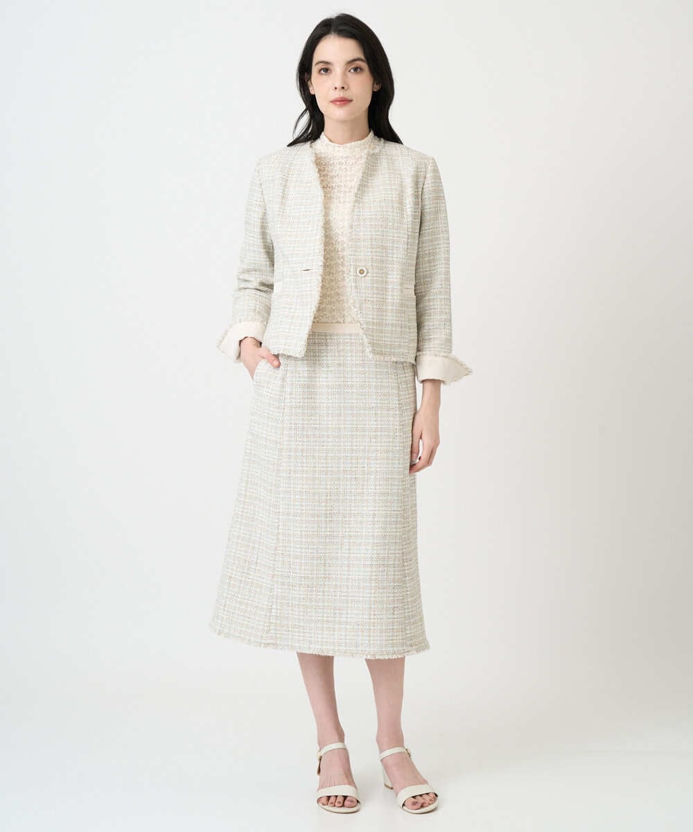 PRJEE01690 CHRISTIAN AUJARD(クリスチャン・オジャール) 【セットアップ対応】シャイニーツィードジャケット ベージュ系