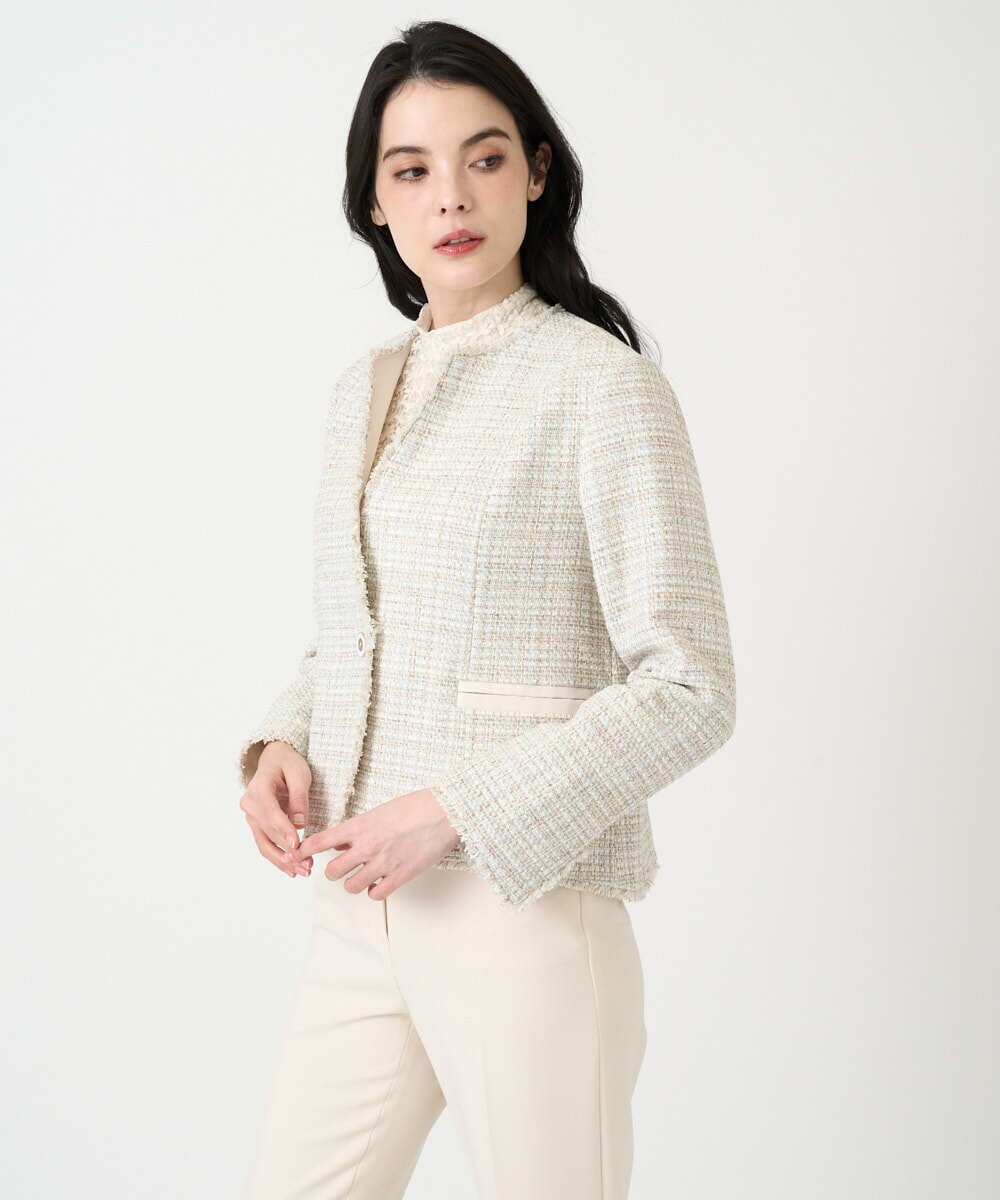 PRJEE01690 CHRISTIAN AUJARD(クリスチャン・オジャール) 【セットアップ対応】シャイニーツィードジャケット ベージュ系