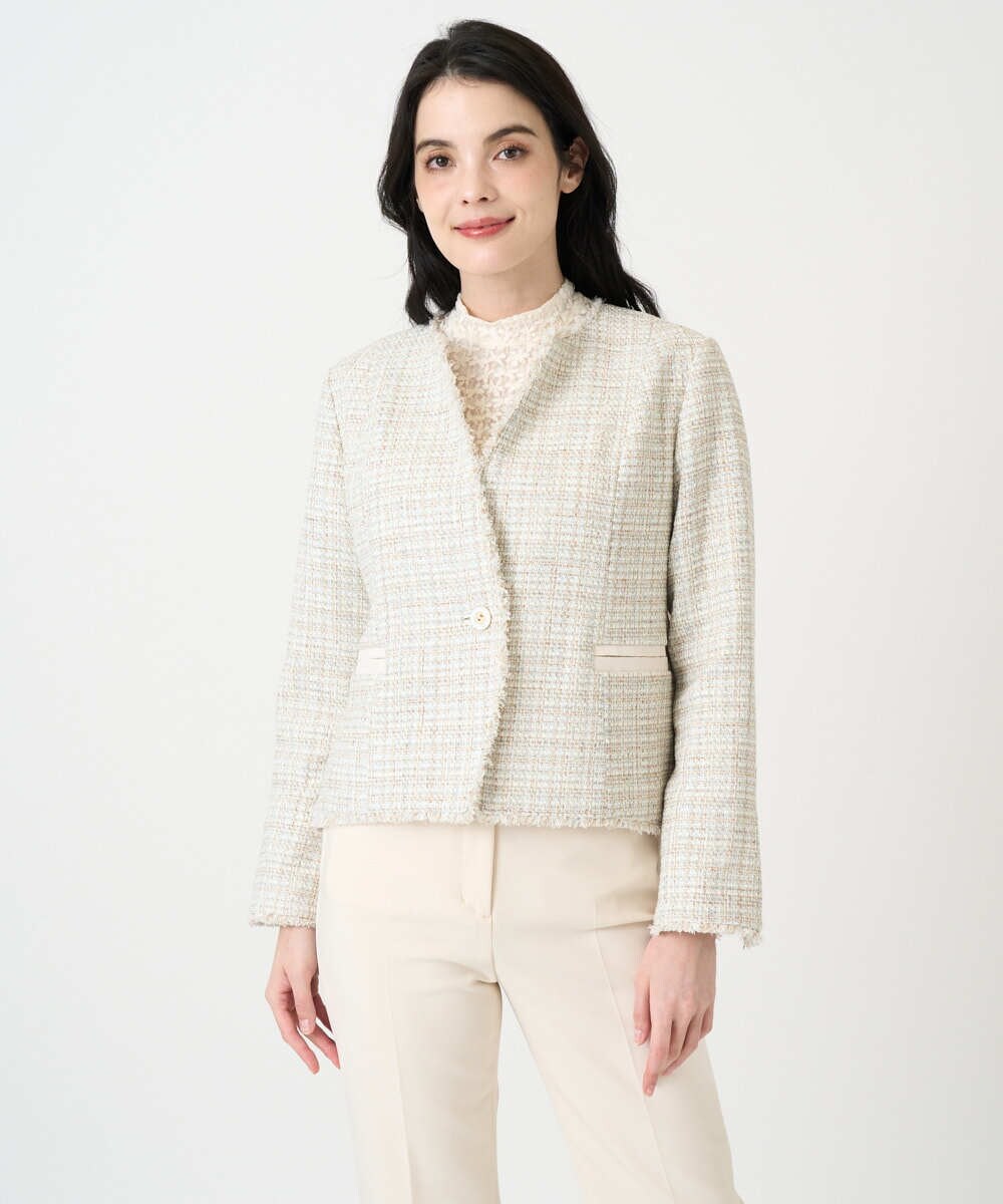 PRJEE01690 CHRISTIAN AUJARD(クリスチャン・オジャール) 【セットアップ対応】シャイニーツィードジャケット ベージュ系