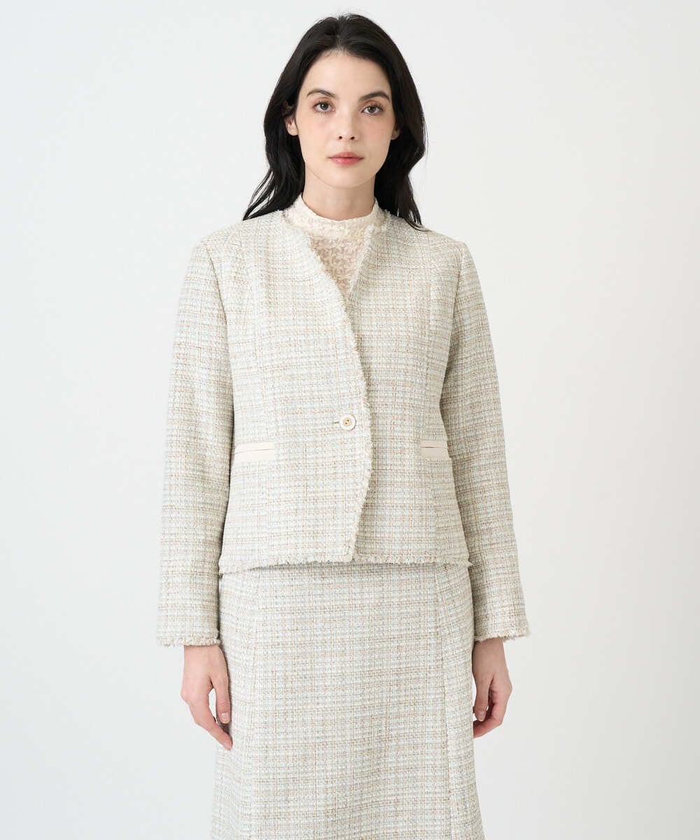 PRJEE01690 CHRISTIAN AUJARD(クリスチャン・オジャール) 【セットアップ対応】シャイニーツィードジャケット ベージュ系