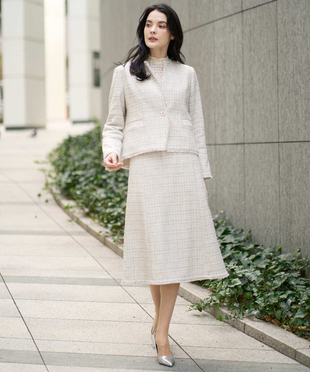 PRJEE01690 CHRISTIAN AUJARD(クリスチャン・オジャール) 【セットアップ対応】シャイニーツィードジャケット ベージュ系