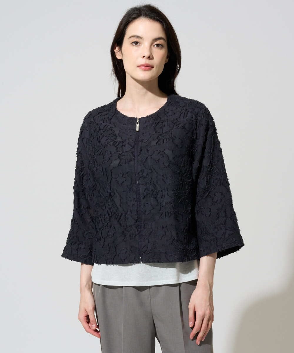 PRJGD20590 CHRISTIAN AUJARD(クリスチャン・オジャール) [セットアップ対応]フラワーカットジャカードジャケット ネイビー