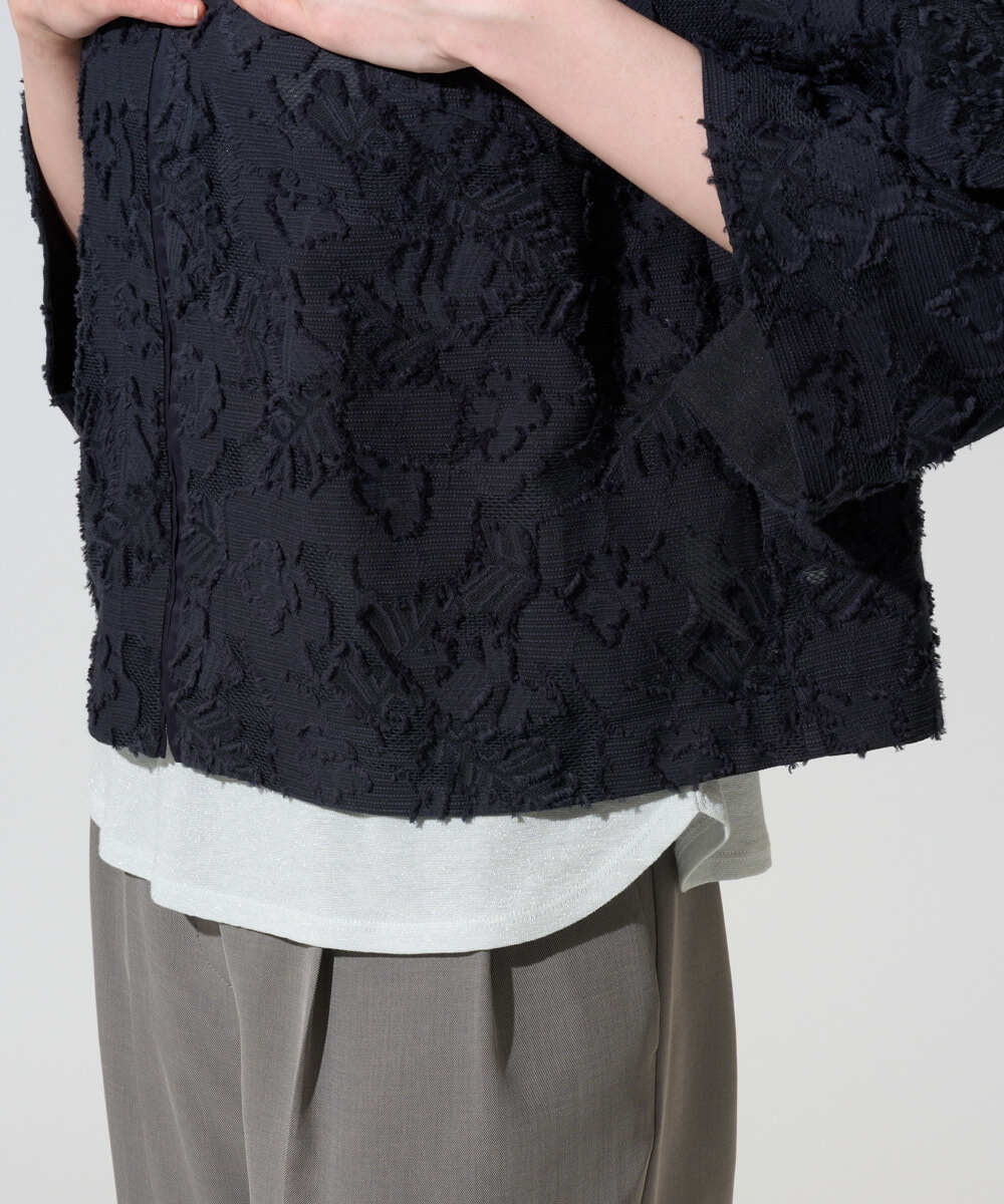 PRJGD20590 CHRISTIAN AUJARD(クリスチャン・オジャール) [セットアップ対応]フラワーカットジャカードジャケット ネイビー