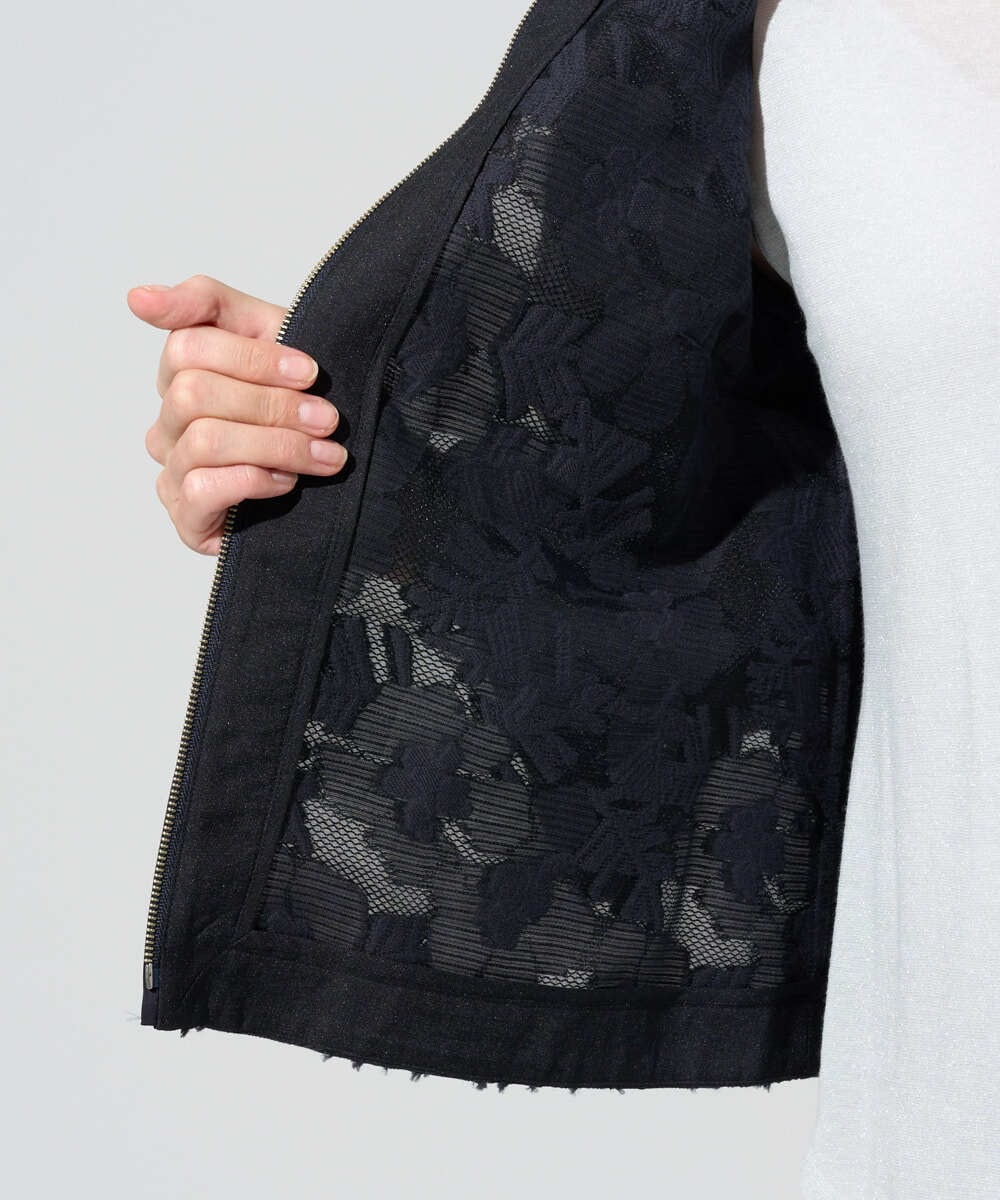 PRJGD20590 CHRISTIAN AUJARD(クリスチャン・オジャール) [セットアップ対応]フラワーカットジャカードジャケット ネイビー