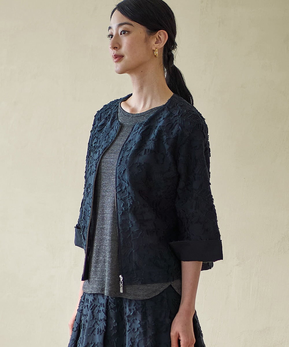 PRJGD20590 CHRISTIAN AUJARD(クリスチャン・オジャール) [セットアップ対応]フラワーカットジャカードジャケット ネイビー